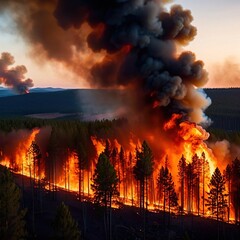 Aerial view of burning forest fire, ecological disaster - 769546672
