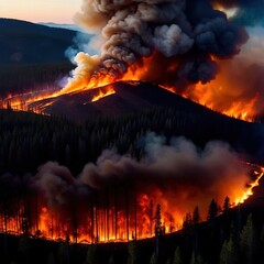 Aerial view of burning forest fire, ecological disaster - 769546675