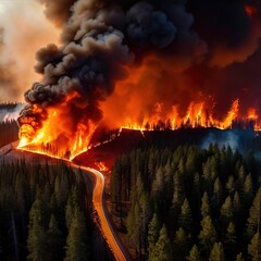 Aerial view of burning forest fire, ecological disaster - 769546676