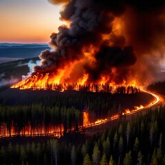 Aerial view of burning forest fire, ecological disaster - 769546682
