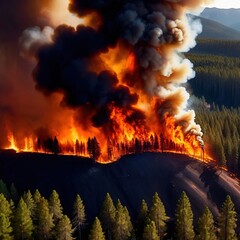 Aerial view of burning forest fire, ecological disaster - 769546685