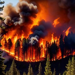 Aerial view of burning forest fire, ecological disaster - 769546697