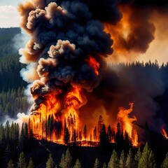 Aerial view of burning forest fire, ecological disaster - 769546699