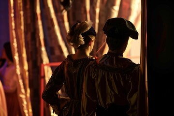 pair of performers in costume awaiting curtain rise - 769546840