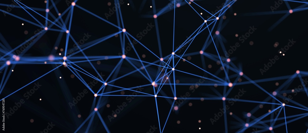 Fototapete Abstract digital background of points and lines. Glowing plexus. Big data. Network or connection. Abstract technology science background. 3d rendering