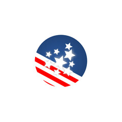 American star and US flag logo design icon isolated on transparent background
