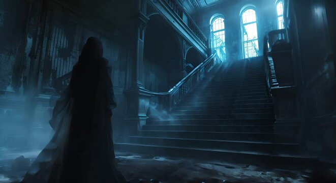 Banshee exploring a haunted mansion 3D depiction