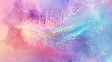 Fototapeta premium rainbow-colored feathers, up close with a focus on the fluffy white details