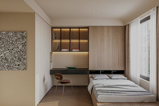 Elegant house bedroom interiors in a studio apartment