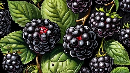 Fabric/wallpaper styled drawing of blackberries