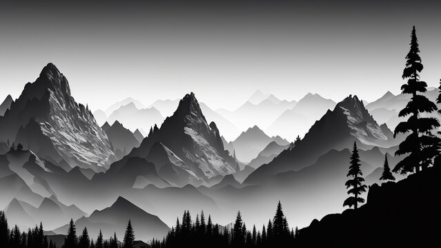 Wallpaper with forest and mountains, abstract texture, high contrast, minimalist graphics. Wallpaper in 4K resolution	
