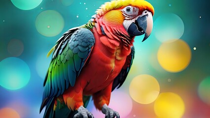 Harlequin Macaw Against a Kaleidoscope of Lights