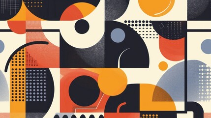 Fototapeta premium A modern, minimalistic artwork poster featuring simple geometric shapes and figures