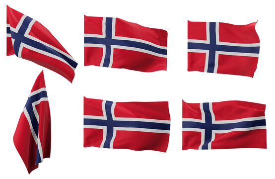 Large pictures of six different positions of the flag of Norway
