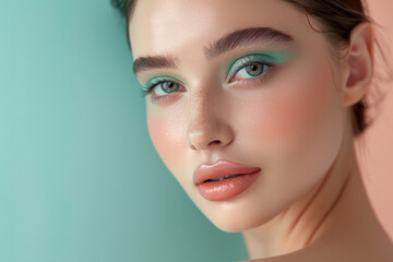 Fototapeta premium Woman With Blue Eyes and Green Makeup