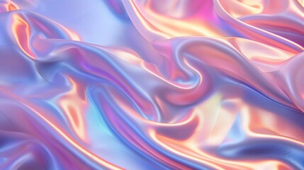 Obraz premium Iridescent Crinkled Fabric with smooth, flowing waves. Soft and dreamy mix of pastel purple, pink, gold, and peach. Tranquil and surreal abstract background