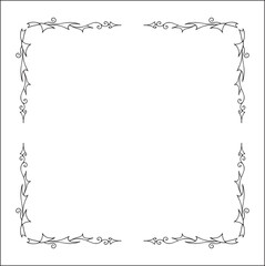 Elegant black and white ornamental frame, decorative border, corners for greeting cards, banners, business cards, invitations, menus. Isolated vector illustration.	
