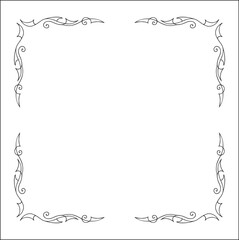 Elegant black and white ornamental frame, decorative border, corners for greeting cards, banners, business cards, invitations, menus. Isolated vector illustration.	
