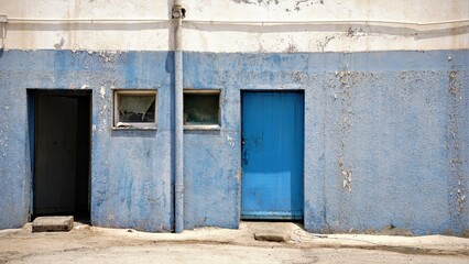 blue rustic facade of building