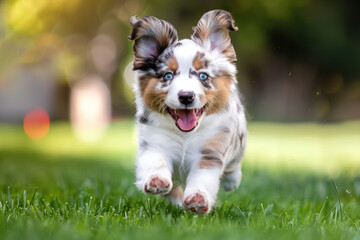 Energetic Small Dog Running in Lush Green Field
