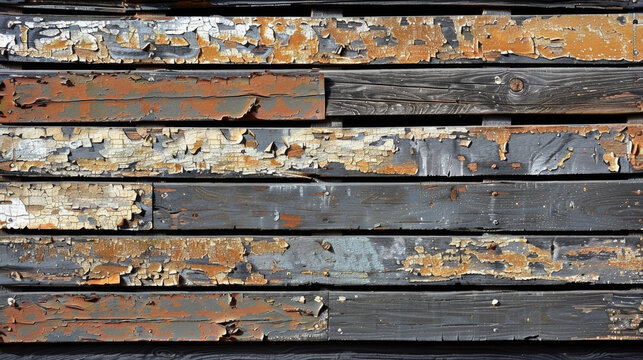 The image is of a wooden board with a lot of rust and paint peeling off. The board is old and worn, giving it a sense of history and character