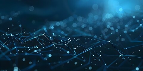 Blue digital network grid background with interconnected particles representing technology and data connectivity. Concept Technology, Data Connectivity, Digital Network, Grid Background
