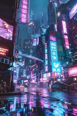Gritty Neon-Lit Cyberpunk Metropolis