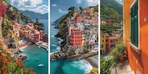 Zelfklevend Fotobehang Collage of three vibrant photos of typical Italian landscapes. Mediterranean vacations, holiday destinations in Italy, tranquil seaside locations. © MNStudio