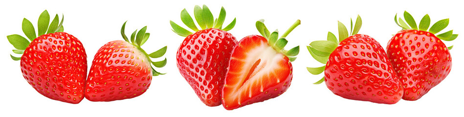 Set of delicious strawberries, cut out - obrazy, fototapety, plakaty
