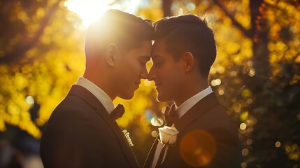 couple kissing in the park wedding - obrazy, fototapety, plakaty