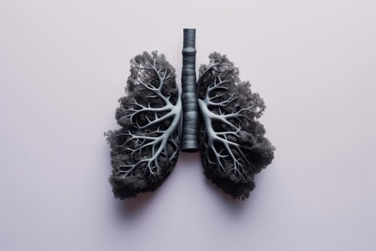 Human lungs covered with soot on a pastel background. Minimalist style.