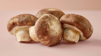 Porcini mushroom boletus edulis on a sophisticated and subtle pastel colored background