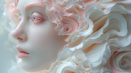 Close up of woman's face, abstract portrait, cake cream around face. Generative AI.