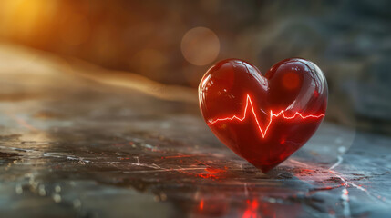Obraz premium Red Heart With Heartbeat Symbol