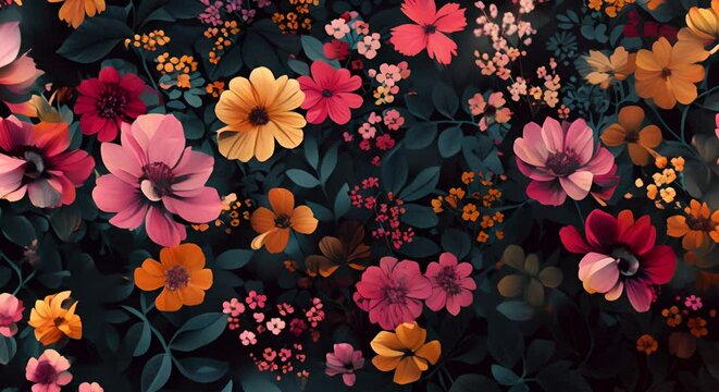 Digital floral patterns, abstract and stylized flowers, spring theme