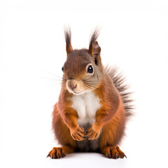 Obraz premium Portrait of eurasian red squirrel in front of a white background
