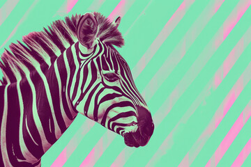 Zebra head on striped background. Illustration for your design.