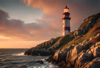 Zelfklevend Fotobehang lighthouse at sunset © Fozia