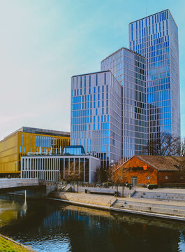 Malm&ouml;, Sweden - September 10, 2023: Modern scandinavian architecture buildings. View of Malmo Skyline and Hamnkanalen Canal - Malmhattan.
