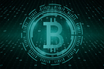 bitcoin crypto currency digital technology on circuit board .blue dark background. money global market exchange in future. Finance token online Systems. vector illustration abstract futuristic