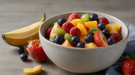 Bowl of fruit salad, close-up generative ai 