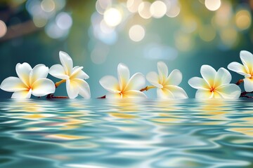 vector background with plumeria flowers floating in water for banners