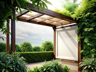 Tranquil Garden Setting with Blank Mockup Frame for Customization