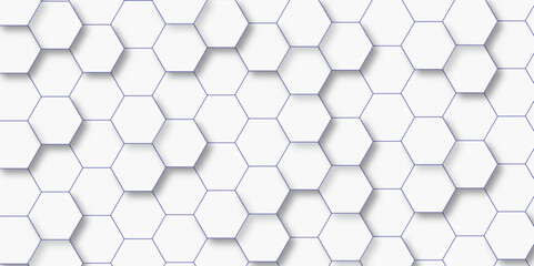 Abstract hexagon background. Futuristic abstract honeycomb mosaic white technology blue background. Surface polygon pattern with glowing hexagon paper texture and futuristic business. graphic concept.