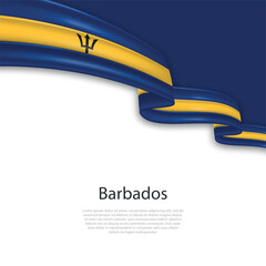 Waving ribbon with flag of Barbados