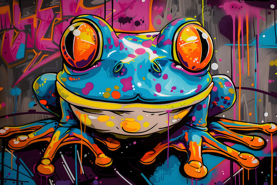 funny frog graffiti on the wall