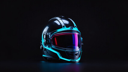 Neon helmet isolated on dark background 