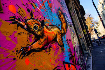 funny squirrel graffiti on the wall