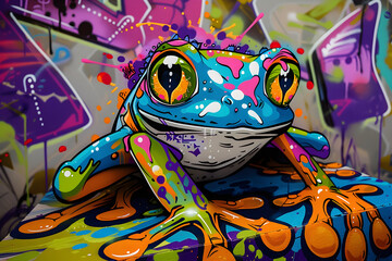 funny frog graffiti on the wall