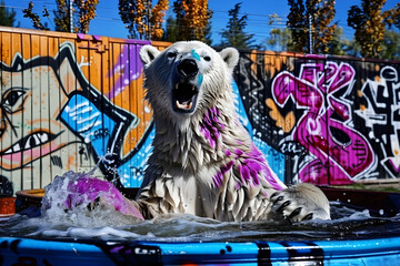 funny polar bear graffiti on the wall
